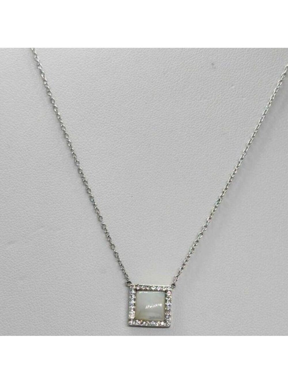 Brand New   Sterling Silver 925 Square shape with white opal Necklace